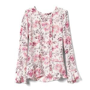 BANANA REPUBLIC May Flounce Sleeve Blouse Floral Print Blouse Women’s Size Large